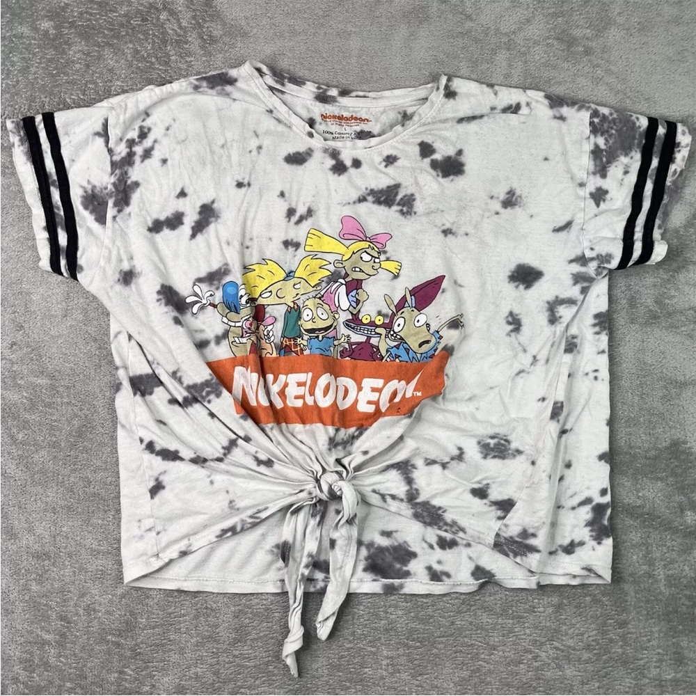 Nickelodeon Tie Dye Short Sleeve Crop Top Cropped Front Tie Graphic